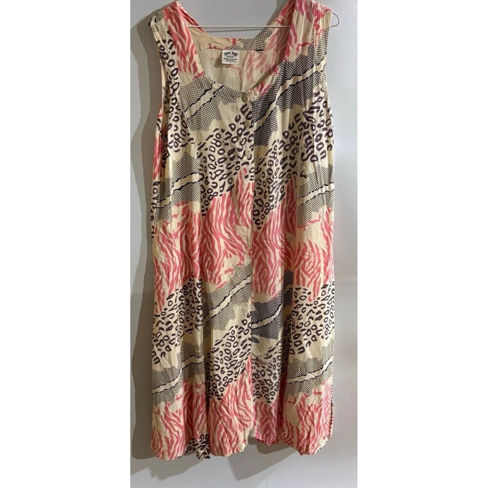 Sumi Wade Designs Pink Beige Animal Print Scoop Neck Shift Dress Women’s XL